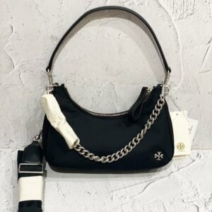 Tory Burch Mercer Small Nylon Crescent Bag Black