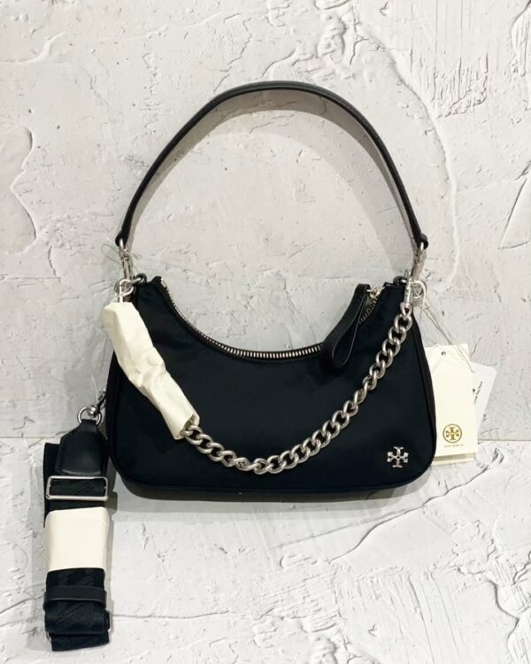 Tory Burch Mercer Small Nylon Crescent Bag Black